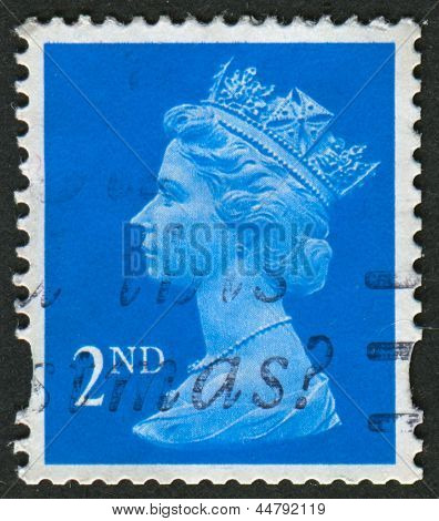 UK-เซอร์กา 1989:A แสตมป์ที่พิมพ์ในประเทศอังกฤษแสดงรูปของ Elizabeth II เป็นพระมหากษัตริย์รัฐธรรมนูญของ 16 
