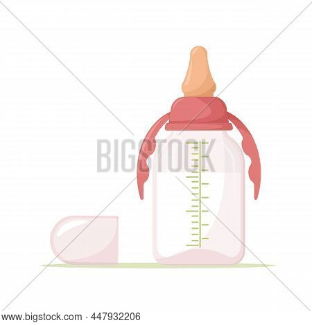 Baby Bottle For Feeding With Pacifier, Cap And Measuring Scale. Milk, Nutrition For Newborn. Milk Mi