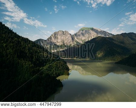 Drone View View Of The Lake In The Mountains