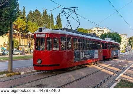 Antalya, Turkey - November 15, 2021: Heritage Tram On City Street