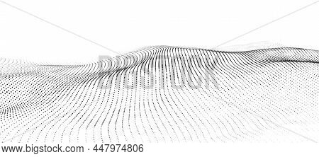 Wave Of Moving Particles On A White Background. Big Data .abstract Vector 3d Illustrations.