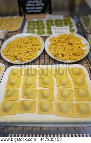 Italian Food, Fresh Home Made Stuffed Pasta Tortelli Or Ravioli Dumplings Ready To Cook, Parma, Emil