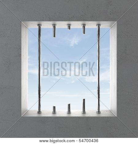 Broken prison window