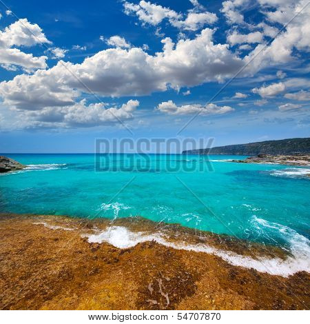 Formentera Escalo de San Agustin beach turquoise Mediterranean at Balearic Islands