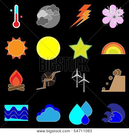 Climate Icons On Black Background