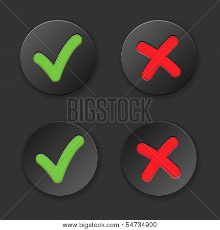 Check And Cross Mark Button Set. Vector Illustration
