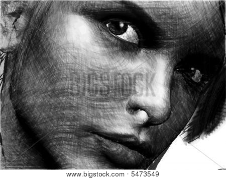 Handdrawn 아름다움 여성 근접 촬영