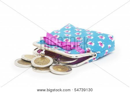 Beautiful Purse With Coins Isolated On White Background
