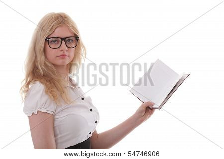 Beautiful Young Woman With Books White Background