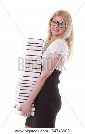 Beautiful Young Woman With Books White Background