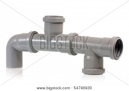 New grey drain pipe, isolated on white background