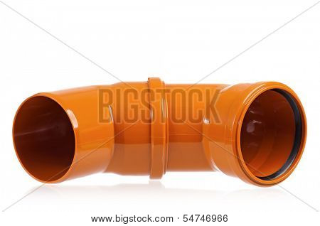 New orange drain pipe, isolated on white background