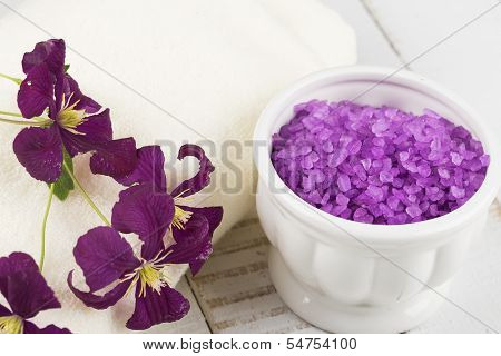 Sea Salt In Bowl On Wooden Background