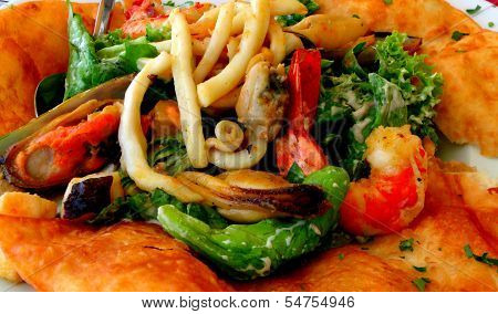 Seafood salad with bread