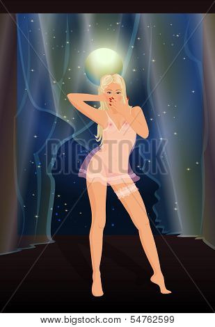 Young sexy woman in lingerie over night background