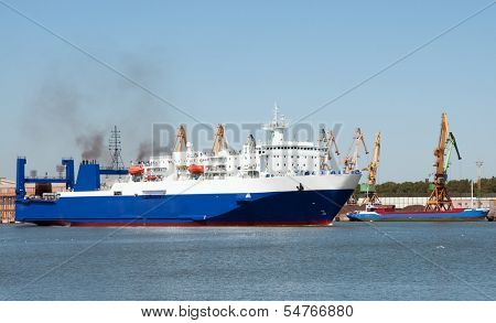Ro-Ro ferry in port 
