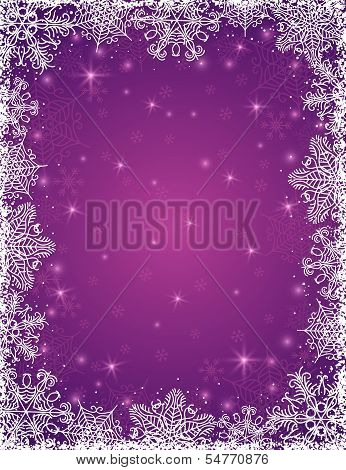 Purple Background With  Frame Of Snowflakes, Vector