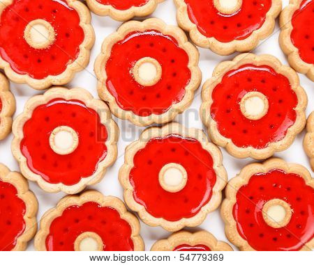 Lot of strawberry biscuits.