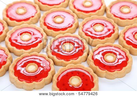 Lot of strawberry biscuits.