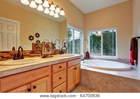Bathroom With Whirlpool And Window View