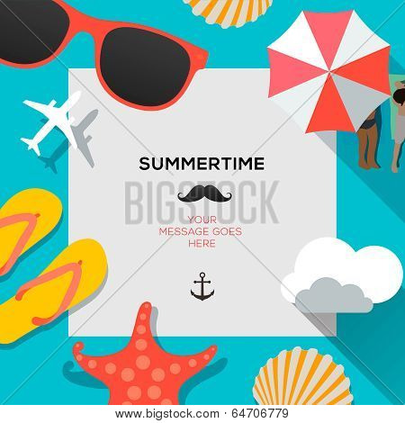 Summertime traveling template with beach summer accessories