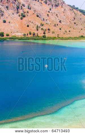 Freshwater Lake In Village Kavros In Crete  Island, Greece. Magical Turquoise Waters, Lagoons. Trave