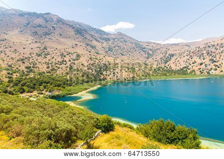 Freshwater Lake In Village Kavros In Crete  Island, Greece. Magical Turquoise Waters, Lagoons. Trave