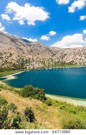 Freshwater Lake In Village Kavros In Crete  Island, Greece. Magical Turquoise Waters, Lagoons. Trave