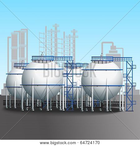 Refinery Tank Farm With Pipeline