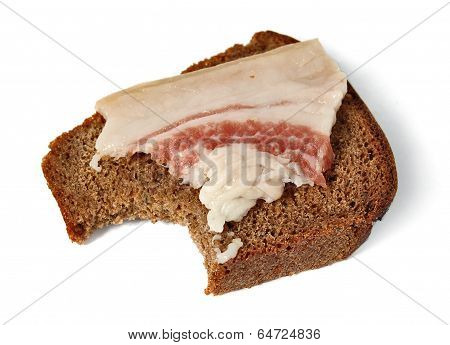 salted pork fat and Borodinsky rye bread isolated on white background