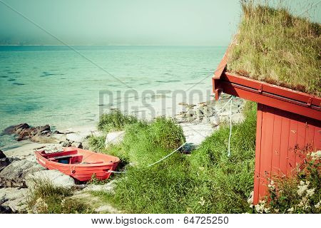 Red House By The See In Lofotn Islands