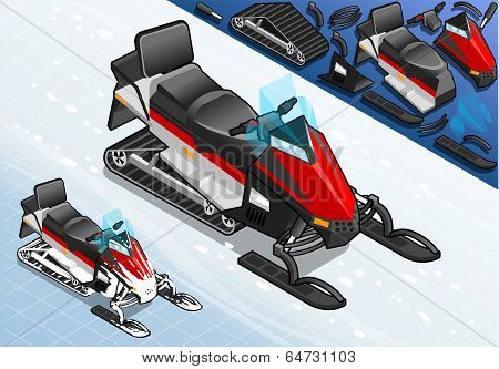Isometric Snowmobile Motorbike In Front View