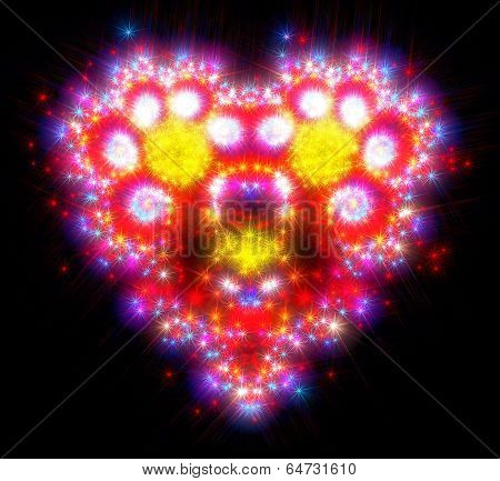 Shines and sparkles in the form of a romantic red heart that symbolizes love. Fractal art graphics.