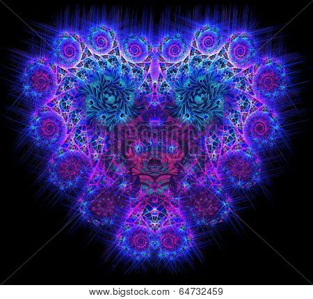 Symbolic diamond heart-shaped blue heart that symbolizes love. Fractal art graphics.