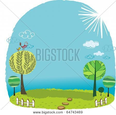 The view of trees in the grassland 