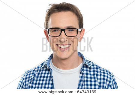 Portrait Of Happy Young Man Wearing Eyeglasses Isolated On White Background