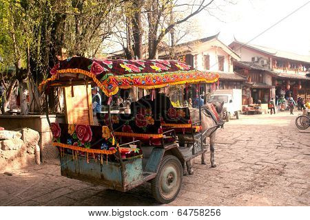 Carriage Service For Torists In Shuhe Ancient Town.