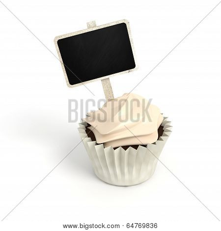 Happy Birthday Cupcake With Chalkboard Signboard Label On Whiteboard