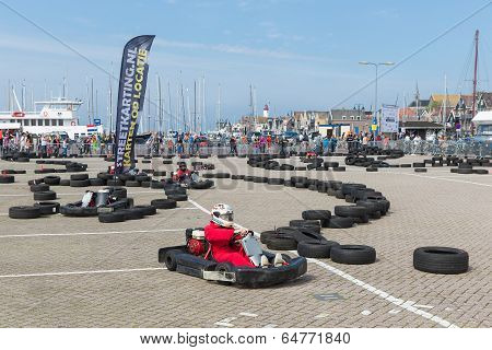 Kart Racing  At A National Holiday At The Harbor Of Urk, The Netherlands