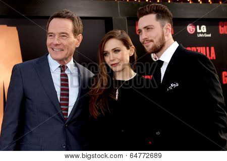 LOS ANGELES - MAY 8:  Bryan Cranston, Elizabeth Olsen, Aaron Taylor-Johnson at the 