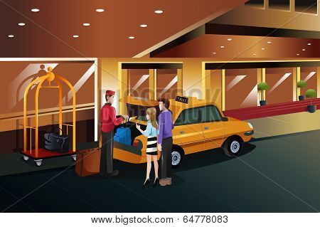 Hotel Bellboy Helping Customers