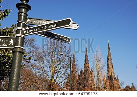 Signpost and Cathedral, Lichfield.