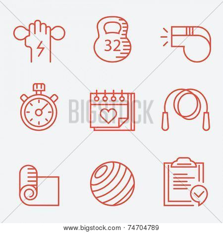 Fitness and sport icons, thin line style, modern flat design