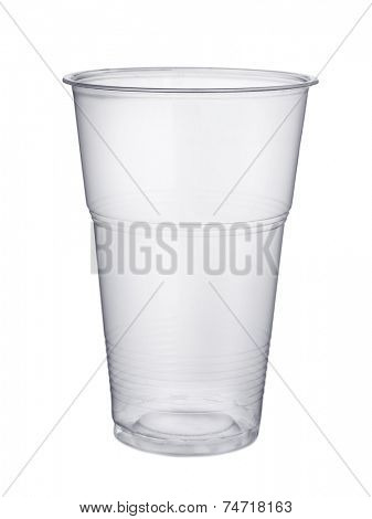 Disposable plastic pint glass isolated on white