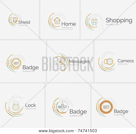 Thin line neat design logo colletion - 9 vector clean modern icons and stamps
