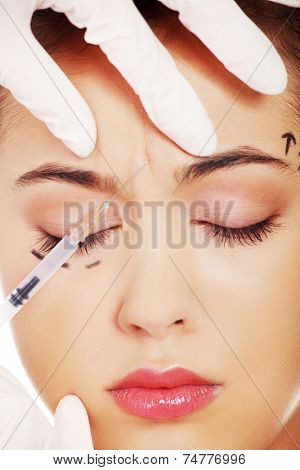 Cosmetic botox injection in the female face
