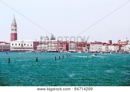 Doges Palace And Water Traffic In Summer Venice