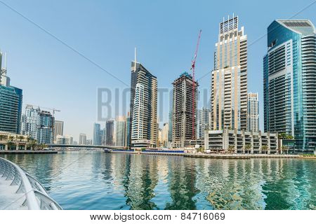 Dubai - AUGUST 9, 2014: Dubai Marina district on August 9 in UAE, Dubai. Dubai Marina district is a popular residential and business area.