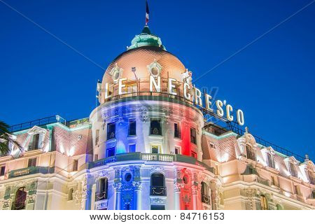 NICE - JULY 5: Negresco Hotel in Nice on July 5, 2013 in Nice. Negresco Hotel is the most famous hotel in French Riviera
