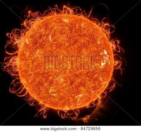 Surface of the sun with energy explosions